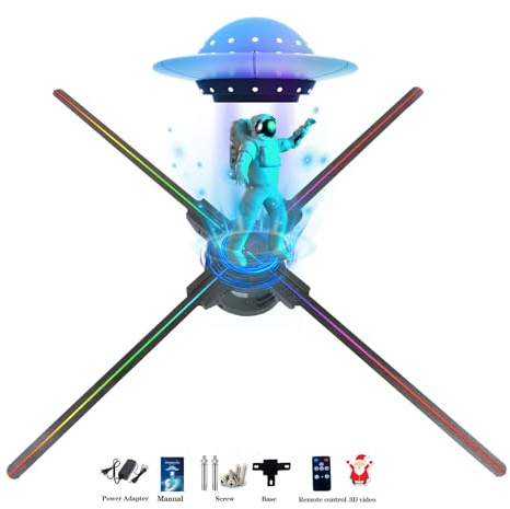 WANTHER 3D Hologram Fan, Hologram Fan 25.6 Holographic Fan Display App/Pc WiFi Real-Time Projection, Bluetooth Hologram Projector, Multiple Splicing, Suitable for Exhibitions, Shops, Bar
