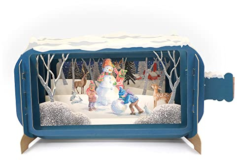 Message In A Bottle Making A Snowman Pop Up Christmas Card By Alljoy Cards XMIB061