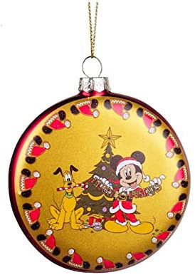 Kurt S. Adler Disney Weihnachtskugel Micky und Pluto in Form einer Glasscheibe Ø8 ??cm