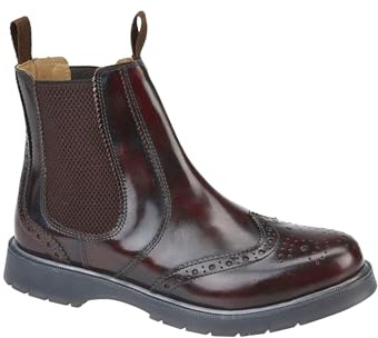 M281BD Mens Leather Brogue Chelsea Boots Burgundy