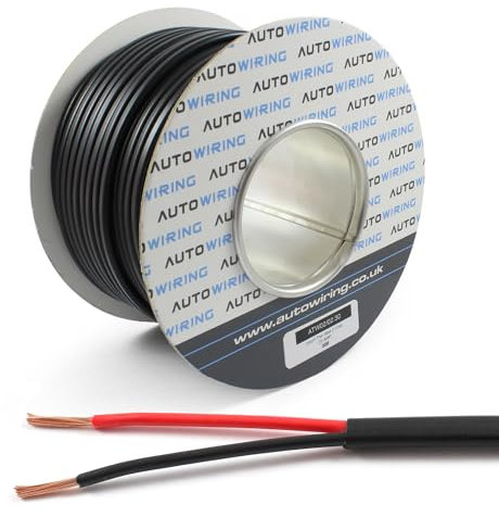 Automotive FLAT Twin 2 Core Cable 12v 24v Thin Wall Wire (25 AMP Rated 2mm²) 5/10/30/50/100 Metre (100 Metre Roll)