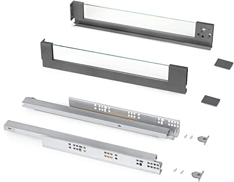 Emuca - Vertex Außenschublade 40 kg Höhe 93 mm mit Glaswänden, 450 mm, Grau anthrazit, Stahl und Aluminium und Glas, 1 set