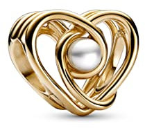 PANDORA Moments Offen gearbeitetes Wirbelndes Herz Charm mit Behandelter Süßwasserzuchtperle Moments Collection, kompatibel Moments Armbändern, 752636C01