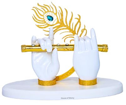 House of Wemy Lord Sri Krishna Hand Idol mit Flöte & Pfauenfeder Statue für indische Rückkehr Geschenke, religiöse Dekoration & Heimdekoration - Harz ‎(2,7 x 8,9 x 6,4 cm)