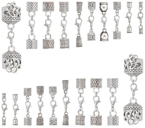 PH PandaHall 20 Sets 10 Stile Lederschnur Endkappen Legierungs Kordel Endkappen Mit Karabinerverschluss Endspitze Mit Schlaufenring Verbinder Für DIY Handwerk Schmuckherstellung Halskette Armband