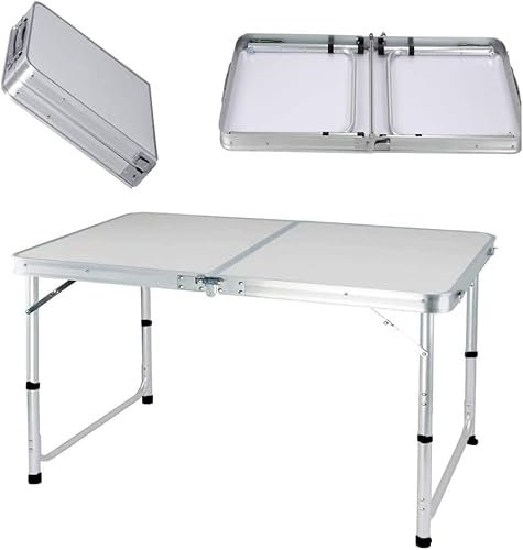 ANSIMIDA 120cm Klappbarer Multifunktionstisch Mehrzwecktisch Campingtisch Klapptisch Markttisch höhenverstellbarer Tapeziertisch Beistelltisch zum Campen im Garten für Festivalls Märkte