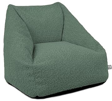 rucomfy Beanbags Kids Boucle Bean Bag Chair with Filling - Childrens Neutral Colour Beanbag Seat Bedroom Furniture - Toddler Armchair Seat for Boys & Girls - 50 x 46 x 48cm (Moss)