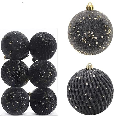 Herfair Weihnachtsbaumkugeln, 12 Stück 8cm Weihnachtskugeln Kunststoff Set, Weihnachtskugel Christbaumkugeln Hängende Ornament für Weihnachtsdekoration, Party (Schwarz)