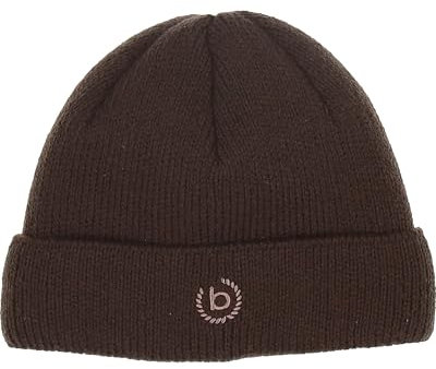 bugatti Herren Mütze - Einfarbige Strickmütze in Wollmischung mit Logo - One Size Chocolate