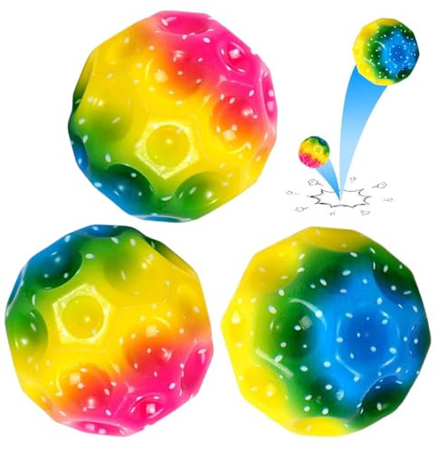JOKILY 3 Stück Regenbogen Moon Ball, Bounce Ball, Space Moon Ball,Wasserspiele am Trampolin Spielen, Lavaball,Gummiball, Blitzball, Interaktives Spielzeug zum Stressabbau (B)