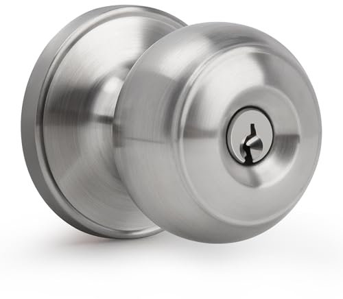 Gaurqiah Türknauf mit Schlüssel, flache Kugel-Innentürknauf mit Schloss, runder Außentürknauf für Vorder-/Eingangstüren, Flecknickel