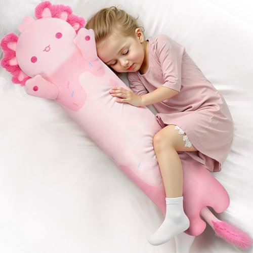 Mewaii 110CM Kuscheltier Süßer Axolotl Plüschtier Stofftiere Lang Plüschkissen Ausgestopftes Tier Spielzeug Kuschelkissen Geschenk Plüschkissen