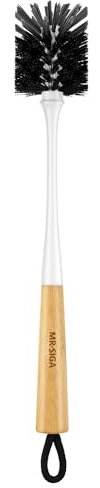 MR.SIGA Bamboo Handle Bottle Brush, Flexible Cleaner for Water Bottles, Glassware, Mugs - 1 Pack