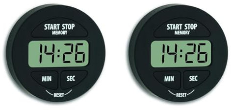 TFA Dostmann Digitaler Timer und Stoppuhr, 38.2022.01, klein und handlich, magnetisch, mit Memory-Funktion, schwarz,L 55 x B 17 x H 55 mm (Packung mit 2)