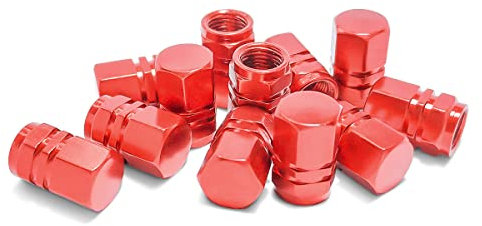 Adunsiaoto Ventilkappen Auto, 12 Stück Universelle Reifenventilkappen, Aluminium Auto-Reifen Autoventil, Stem Cap für Fahrrad Motorrad Auto, Mit Gummi-Innenring zur Vermeidung von Luftaustritt (Rot)