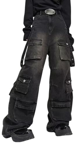 Hugboom Unisex Jeans 0-4 | Unisex-Cargohose mit mehreren Taschen, Herren-Jeans, lockere Passform, lässige Streetwear, Hip-Hop-Denim-Hose