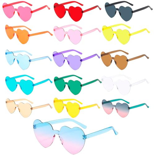 Sporgo 16 Paar Randlose Herz Sonnenbrillen: Herz Party Brille Sonnenbrille Neon Bunte Brille für Damen Frauen, Transparente Bonbonfarbene Herzbrille Lustige Partybrille Junggesellenabschiedsgeschenke