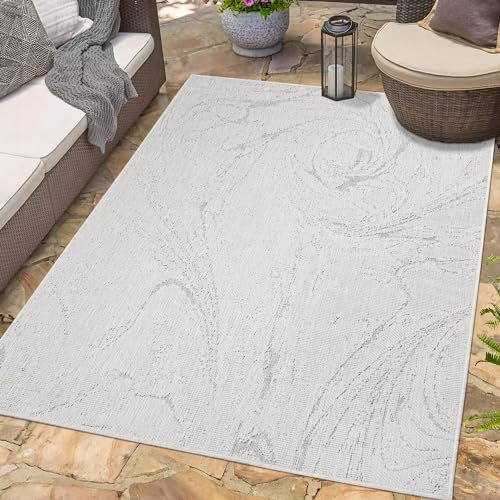 carpet city Outdoor Teppich Wetterfest 160x230 cm - Grau - Wendeteppich, Beidseitiges Meliertes Muster - Balkonteppich Wasserfest Outdoor - Terrassenteppich