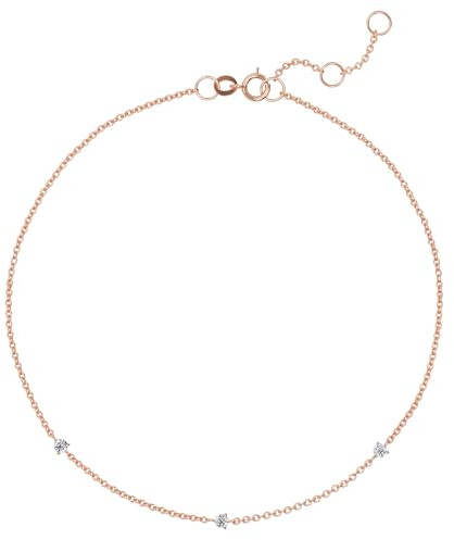 Ethos Jewelry 585 Echtgold 14K Roségold Diamant-Station Armband mit 3 kleinen Diamanten – Filigran, Minimalistisches Design – Mit VS2+ Klarheit Diamanten – Handgefertigtes Geschenk für Frauen