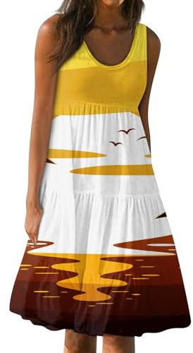 Sommerkleid Damen Leicht Lang Für Rundhals Kleider Damen Kleider Damen Festlich Sommerkleid Damen Elegant Cocktailkleid Damen Elegant Schwarzes Kleid Damen Dresses for Women Strandkleid(6-Yellow,M)
