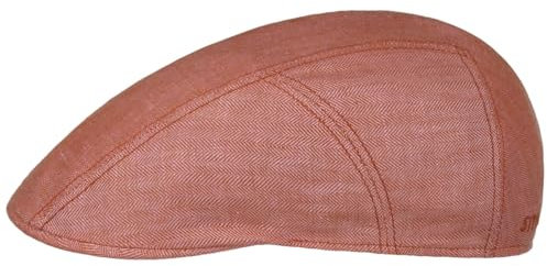 Stetson Herringbone Leinen Flatcap Herren Flat Cap mit UV-Schutz 40 Baumwollfutter Made in EU Frühjahr Sommer rot 60 cm
