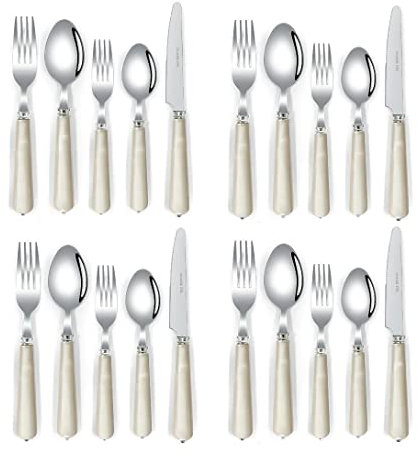 Set di posate, set di posate in acciaio inossidabile, plastica trasparente, set cucchiaio, coltello e forchetta, set da 20 pezzi di posate da cucina p