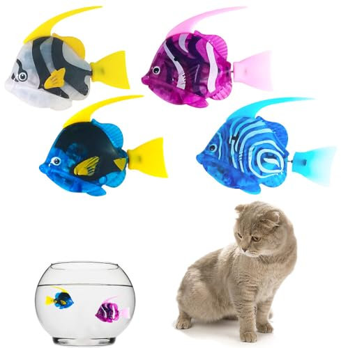 ADDLIVE 4 Pièces Poisson Bain Qui Nage, Poissons Électroniques Flottants, Réutilisable Poisson Jouet avec Lumière pour Enfants, Chat, Jouets de Plage et de Bain