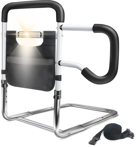 DePango Sponde per letto di sicurezza per anziani, altezza regolabile, con luce di movimento notturna, per anziani, in acciaio al carbonio, per letto matrimoniale king size (in attesa di brevetto)