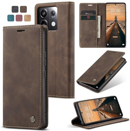 owlhold hülle Xiaomi Poco X6 Pro 5G klapphülle Poco X6 Pro 5G Lederhülle Premium Weiches Vintage-Nubukleder Faltbare Ständer Schutzhülle Kartenfach Handyhülle für Xiaomi Poco X6 Pro 5G - Kaffee