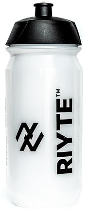 RIYTE™ Clear Sports Water Bottle, Plastic Bottle | BPA-Free, Leak-Proof, Squeezable | Running, Cycling, Gym, Training, Daily Use | Black Logo, Transparent Colour | 500ml