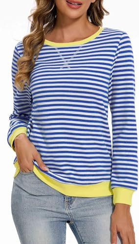 Neineiwu Oversize Pullover Damen Streifen Langarm Herbst Rundhals Sweatshirt Y2K Oberteile