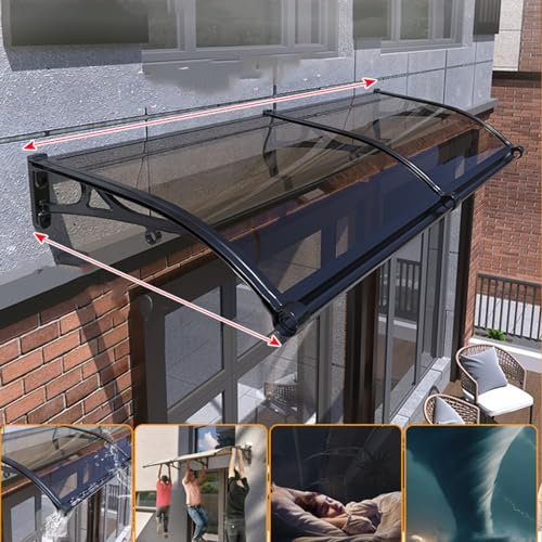 VIBEXIN Schutzdach aus Aluminium, Schwarze Halterung, blaugrünes Polycarbonat, Markise, Vordach für Veranda, Terrasse, Gartenüberdachung mit großem Regenschutzbrett, Abdeckung für Sonnenschutz, UV-S