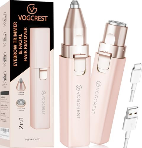Epilatore per sopracciglia e peli del viso per donna: Rasoio elettrico 2 in 1 per il viso e le sopracciglia - luce LED integrata per la rimozione dei peli del viso delle labbra (Rosa)