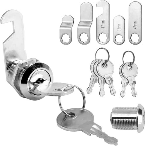 Kit de Serrure de Boîte aux Lettres avec 4 Clés - Livré avec 5 Plaques de Verrouillage pour Portes d'Armoire, Commodes et Plus - Serrure à Levier en Alliage de Zinc, Cylindre de 16 mm