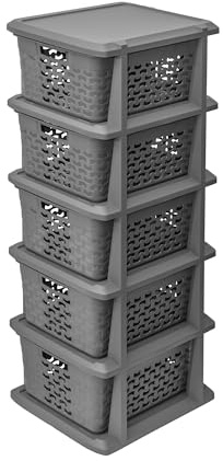 BranQ Home essential Universelles, multifunktionales Regal in Cotton Design, BPA-frei Kunststoff, 5 Körben, graubraune Farbe