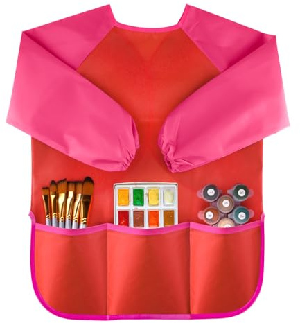 Kids Art Smock Waterproof Painting Smock for Kids, PLULON Kids Apron Paint Smock 3 Pockets for Kids Art Aprons Art Supplies for Kids 3-5 Kids Painting Supplies, Kids Birthday Gifts, Paint Party Favors