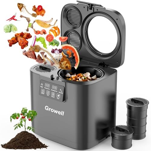 Electric Composter for Kitchen, 4L Indoor Odorless Compost Bin with 2 Carbon Filters, Auto-Cleaning, Large LED Display, Visible Window, Smart Countertop Food Waste Composting Machine