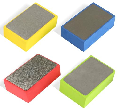 4 Stück Diamant-Handpolierpads und Schleifblock-Set, 4 Farben Glas-Schleifpads für Steinkeramikfliesen, Glas, Schleifen Trimmen (60# 100# 200# 400#)