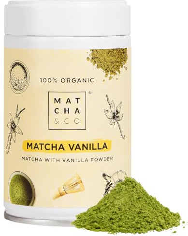 Matcha & CO | Thé Matcha Original à la Vanille (80 g) | Thé Vert en Poudre Japonais Saveur Vanille | Thé Vert en Poudre | Sans Édulcorants, Sucres ni OGM