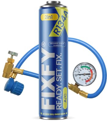 FIXFY 2 in 1 - Kit di ricarica per condizionatore d'aria con manometro, ricambio gas R134a/R12 con olio da 500 ml - Kit auto-riempimento per veicoli 1995-2016