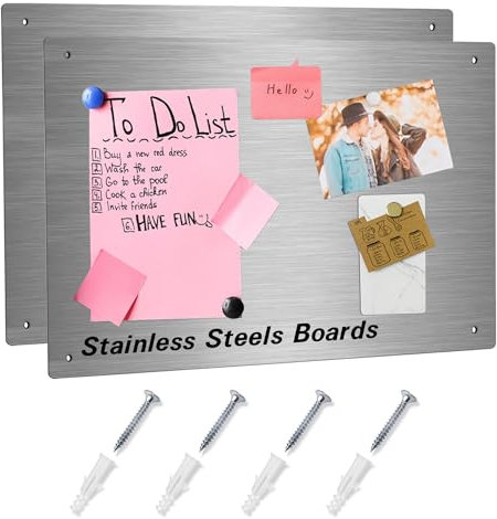 Ooivie A4 Magnetic Notice Board (210mm x 300mm) – Wall-Mounted Stainless Steel Board with Rounded Corners, Brushed Finish, 1mm Thick, Pre-Drilled Holes