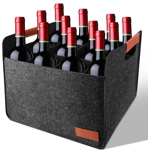 DEECOZY Flaschenträger mit 12 Fächer, Filz Flaschentasche, Wiederverwendbare Tragetasche mit Trennwänden, Wein Halter Bier Flasche Tasche Getränketasche Flaschenkorb für Party Reise Picknick-Schwarz