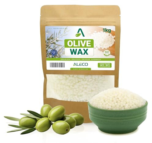 ALECO Cera de Oliva para Velas en Vaso – Bajo Punto de Fusión 46–50 °C – Admite Aromas y Colorantes – Cera Vegetal Suave – Natural y Hecha en España (1, Kilogramos)