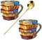 Tazas de café en forma de pila de libros 3D, taza de libro pintada de 300 ml, taza de café con libros pintados en 3D, regalos para amantes de los libros, profesores, amigos literarios (2)