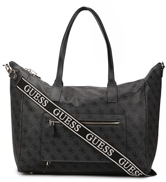 GUESS Reisetasche mit Laptopfach Latona Carryon Large Tote Coal Logo dunkelgrau