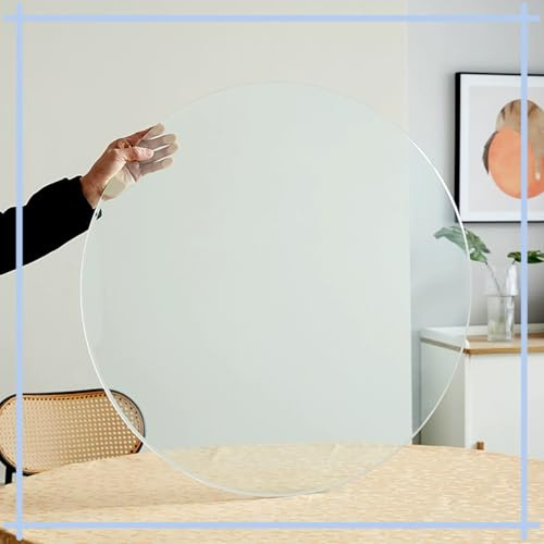 Table ronde en verre trempé transparent de 110 cm avec bords polis pour salle à manger, jardin, tables basses, restaurant et table élégante