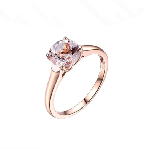 Homxi Women 9 ct Rose Gold Anniversary Rings, 4 Prongs Solitaire Round with 1.2ct Morganite, Rose Gold Ring Engagement Size M 1/2