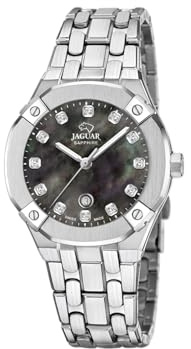 JAGUAR Swiss Made Damenuhr Analog aus Edelstahl 316L | Quarzuhr, Kalender, Widerstandsfähiges Saphirglas, Wasserdicht 10 ATM, J1016/7, Diplomatic
