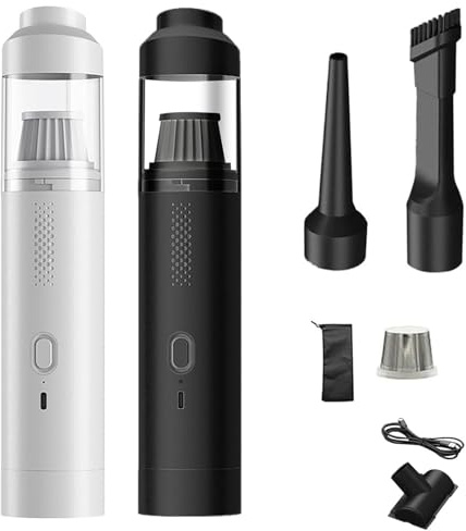Aspirateur de Voiture 200 W, Aspirateur Portable 4 en 1 avec Puissance D'aspiration de 19 000 Pa, Autonomie de 30 Minutes, Charge de Type C, 2 Modes D'aspiration sans Fil pour Voiture, White + Black