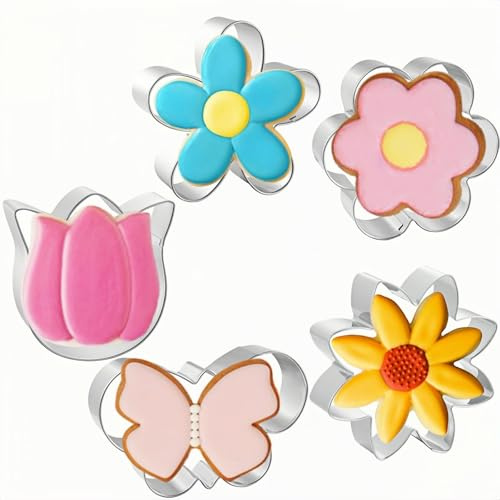 Lysjoy Blumen Ausstecher, 5 Stück Ausstechformen Blumen, Schmetterling Ausstecher, Blumen Keksausstecher, Ausstecher Frühling für Keksen, Brot, Sandwiches, Obst und Käse